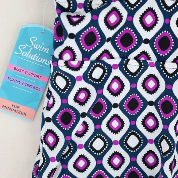 Swim Solutions Women Purple Tiered Tummy Control One-Piece Swimsuit Size US 8 - Picture 6 of 9